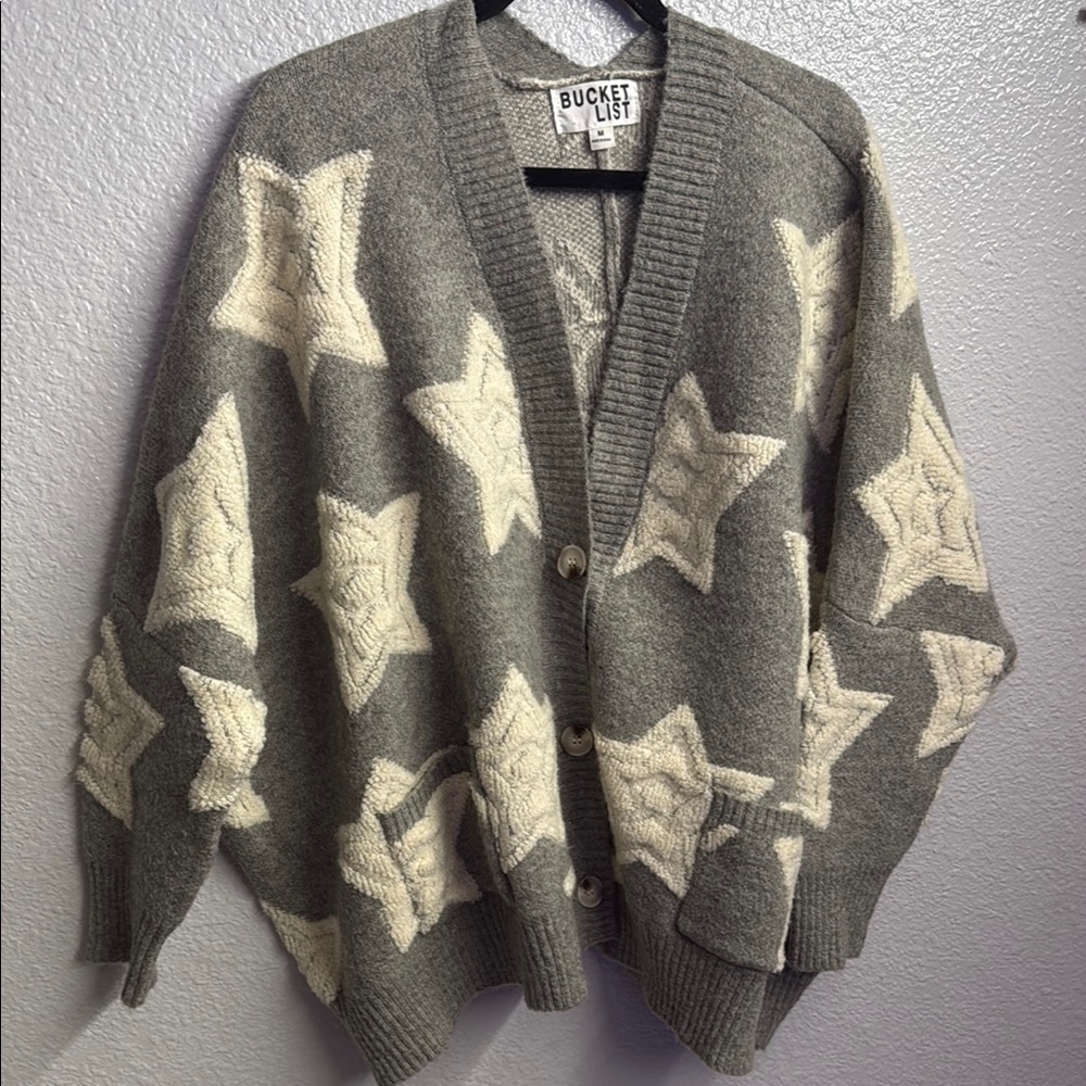 BUCKETLIST Gray and Cream Star Cardigan